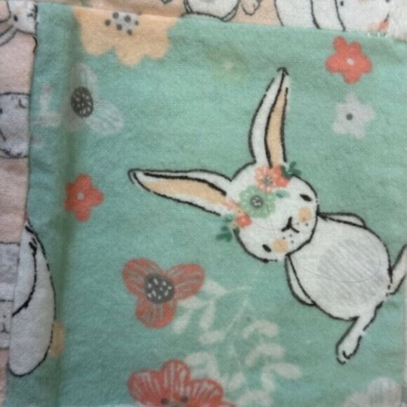 Handmade Quilt Multi Small Bunny Blocks 29”x30” Green/White Baby Nursery - Picture 3 of 7
